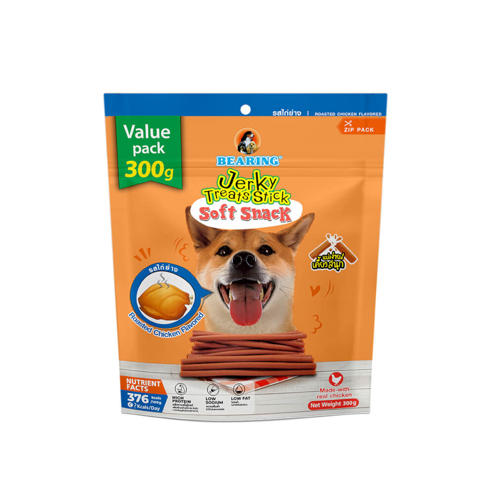 ขนมสุนัข BEARING เนื้อไก่อัดแท่ง สูตร JERKY TREATS SOFT SNACK รสไก่ย่างขนาด 300G_1